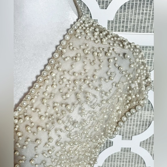 SHEER PEARL SHRUG BOLERO RETRO VINTAGE MARINA SMALL ILLUSION MESH LACE CREAM - Picture 10 of 16